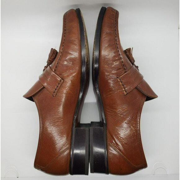 Vintage Florsheim Nevada Slip-On Dress Shoes, Gold Tassel Moccasin, Mens 9.5 D